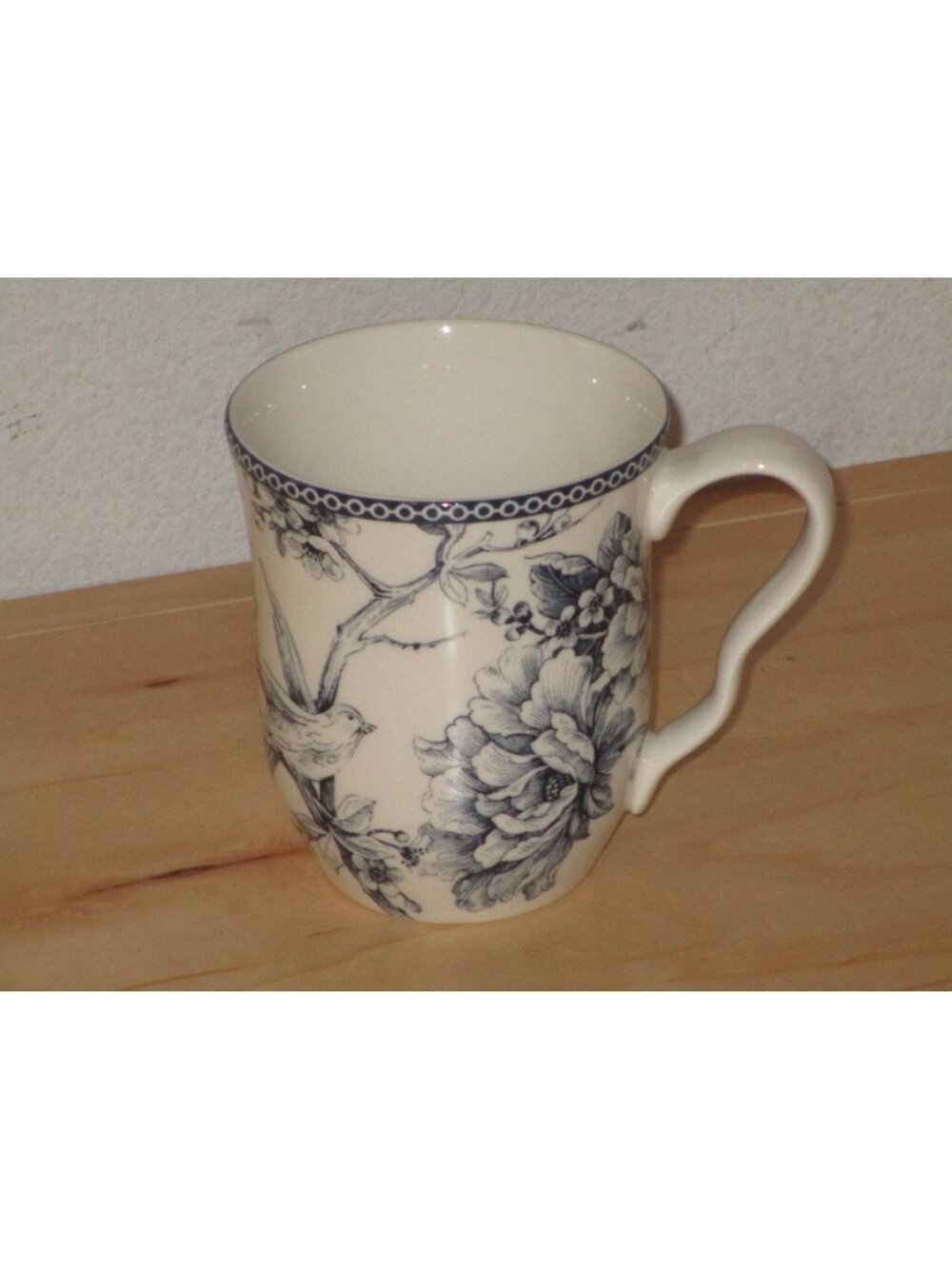 222 Fifth Adelaide Blue Coffee Mug Fine China Bird and Flower Design New Shape